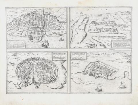 Braun, Georg - Hogenberg, Frans: Calaris; Malta; Rhodus; Famaugusta 1572 Cologne [Köln] 
