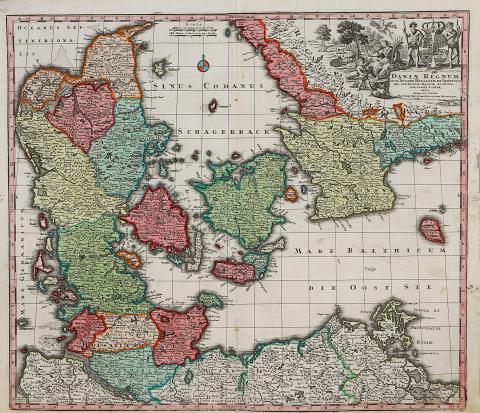 Lotter, Tobias Conrad: Daniae Regnum Cum Ducatu Holsatiae et Slesvici, Nec Non Insulae Danicae, Et Iutia Cum Parte Scaniae. 1757 Augsburg Published by Matthaus Seutter, press by 