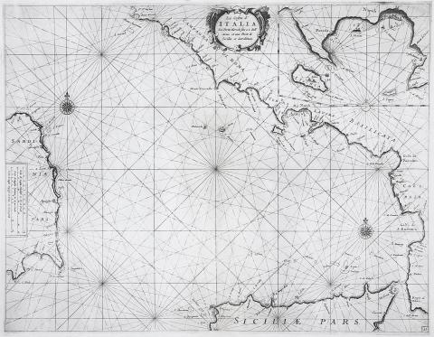Coronelli, Vincenzo Maria: La costa d'Italia da Porto Hercole sino a C. dell'Arme et una parte di Sicilia et Sardinia 1695 Venice [Velence] 