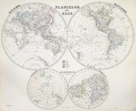 Kiepert, Heinrich: Planiglob der Erde. 1857 Weimar 