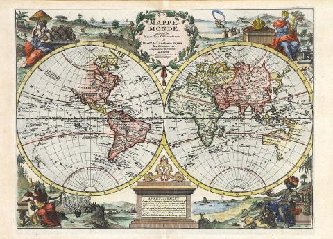 van der Aa, Pieter: Mappe-Monde Suivant les Nouvelles Observations de Messrs. De l"Academie Royale des Sciences . . . 1710 Leiden 