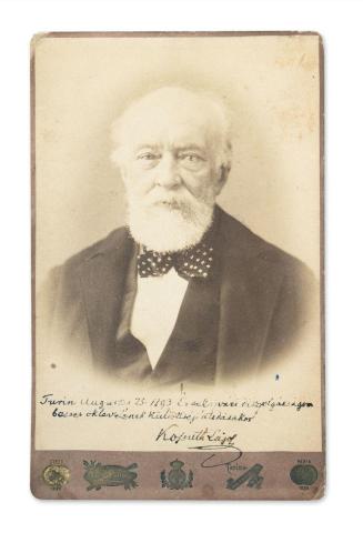 Kossuth Lajos autográf soraival ellátott időskori fényképe 1893-ból 1893 Torino 