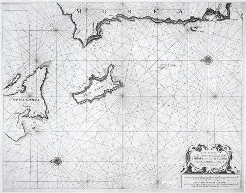 Coronelli, Vincenzo Maria: Carta marittima della parte meridionale della Cefalonia com’anche l’isola del Zante e la costa di Morea da C. Chiarese sin à C. Sapienza 1696 Venice [Velence] 