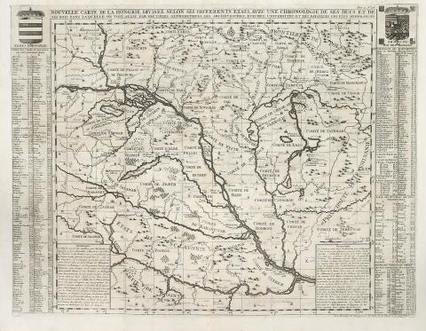 Chatelain, Zacharias: Nouvelle carte de la Hongrie divisee selon ses differents Etats, avec une chronologie de ses Ducs et de ses Rois -- 1708 Amsterdam 