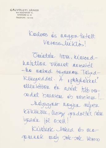 Gálvölgyi János levelei (1986-2007) Veress Miklóshoz  1986 H. n.  