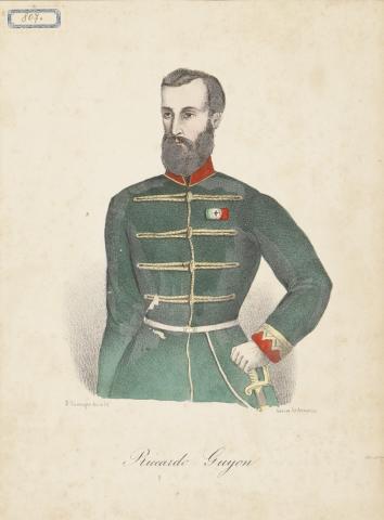 Guyon Richárd honvédtábornok színes kőnyomatú portréja  Genova 