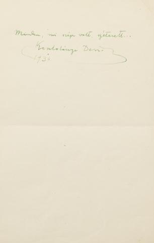 Kosztolányi Dezső autográf verssora és aláírása 1934  