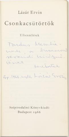 Lázár Ervin: Csonkacsütörtök. Elbeszélések    Budapest, 1966. Szépirodalmi. Szépirodalmi Könyvkiadó
