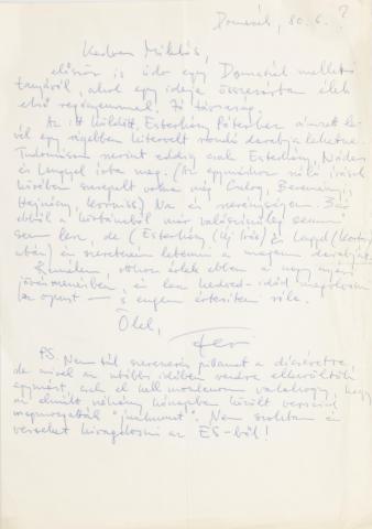 Temesi Ferenc levele Veress Miklóshoz 1980 Domaszék 