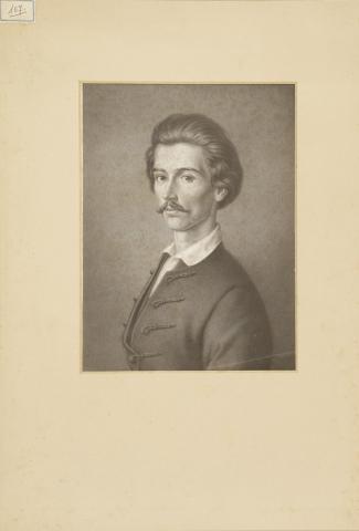 Orlay Petrich Soma után Marastoni József: Petőfi Sándor kőnyomatú mellképe  Nyomt. Haupt és Czeiger, Bécsben. 