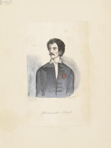 D'Allemagme (?): Petőfi Sándor színezett kőnyomatú portréja   