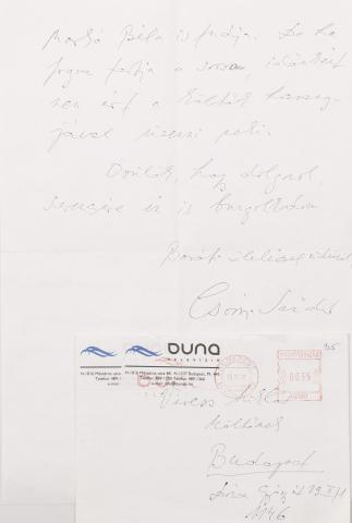 Csoóri Sándor levele Veress Miklóshoz  2002 Üröm (?) 