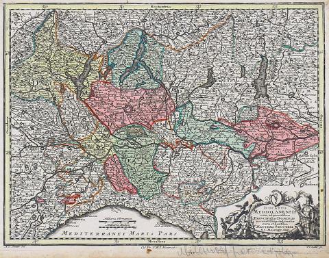 Seutter, Matthaus: Ducatus Mediolanensis cum adiacentibus Principat. Et Dominiis, accuratissime delineatus cura et sumptibus Matthaei Seutteri, S.C.M. Geogr. Aug. Vind. 1744 Augsburg 