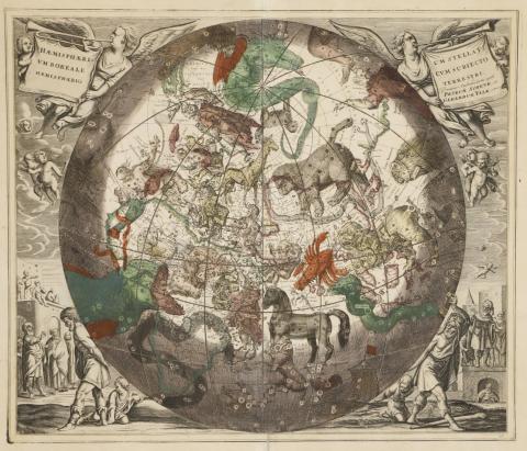 Cellarius, Andreas: Haemisphaerium Stellatum Boreale Cum Subiecto Hemisphaerio Terrestri 1708 Amsterdam Valk & Schenk