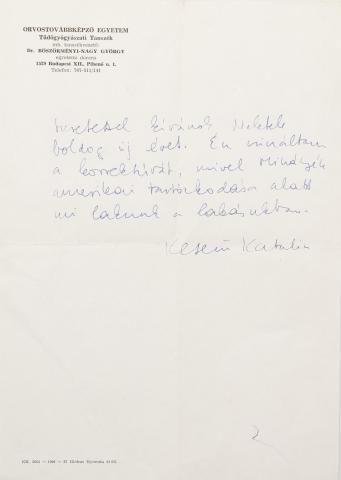 Keserű Katalin levele Veress Miklóshoz  H. n.  