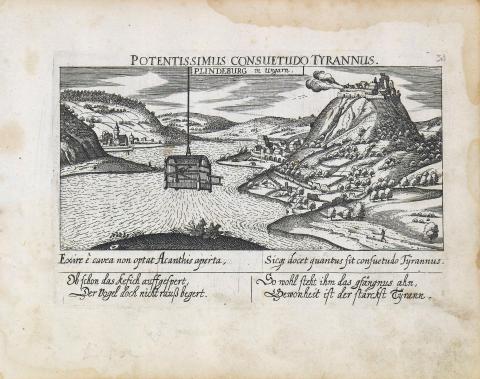 Visegrád és Nagymaros látképe :  Meisner, Daniel – Kieser, Eberhard - Plindeburg in Ungarn.  Frankfurt am Main, 1623-1631. 