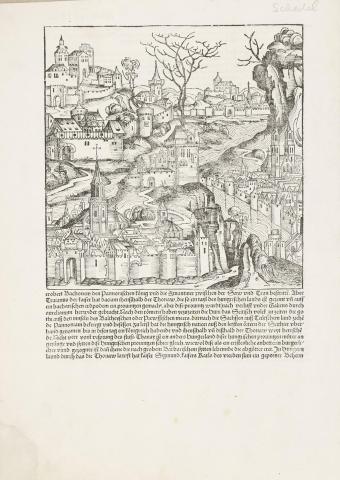 Schedel, Hartmann : Képzeletbeli város látképe Trákiában.  1493 Nürnberg 