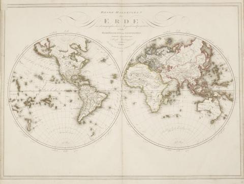Joseph Wüstinger: Beide Halbkugeln der Erde : in stereographischer Aequatorialprojection nach des Herrn Freiherrn von Liechtenstern. 1806 Wien 