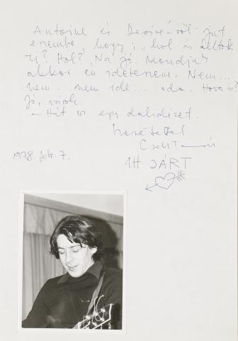 Cseh Tamás autográf bejegyzése és fényképe 1978 Dunaújváros 