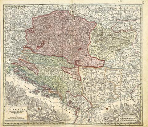 Seutter, Matthaus: Nova et accurata Hungariae cum adiacentibus Regnis et Principatibus Tabula. Aeri incisa et venum exposita a Mattheus Seutter Calchographo Augustano.  Augsburg, ca. 1720 