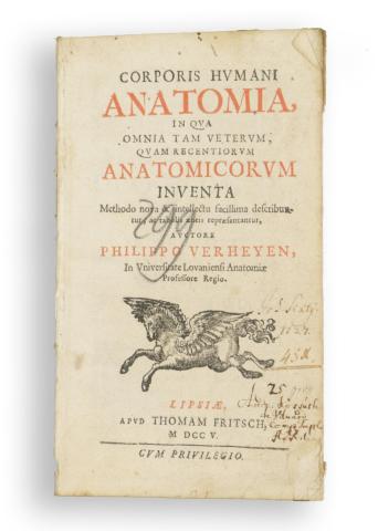 Verheyen, Philip: Corporis Humani Anatomia, in qua omnia tam veterum, quam recentiorum Anatomicorum Inventa methodo nova & intellectu facillima describuntur, ac tabulis aeneis repraesentantur  Lipsiae, 1705. Published by Thomam Fritsch. 