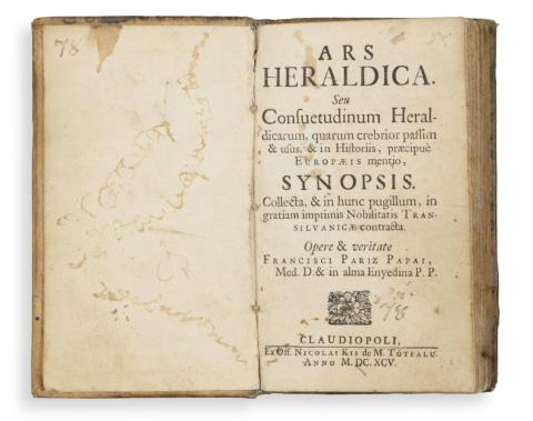 Pápai Páriz, [Ferenc] Franciscus: Ars Heraldica. Seu Consuetudinum Heraldicarum, quarum crebrior passim & usus, & in Historiis, praecipue Europaeis... 1695 Claudiopoli, Ex Off. Nicolai Kis de M. Tótfalu 