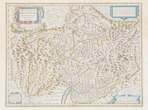 Blaeu, Willem Janszoon:  Alpinae seu fœderatæ Rhaetiae subditarumque ei terrarum nova descriptio 1645  