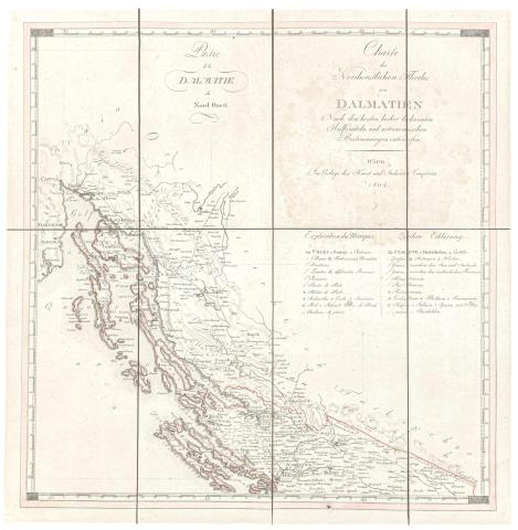 Kipferling, Karl Joseph: Charte des Nordwestlichen Theiles von Dalmatien. – Partie de la Dalmatie du Nord Ouest.  Wien, 1804. Kunst und Industrie Comptoirs. 