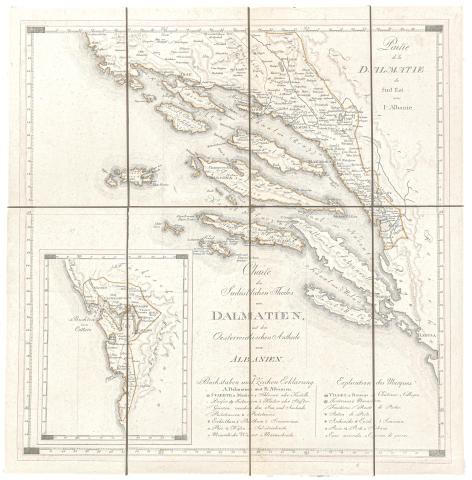 Kipferling, Karl Joseph: Charte des Südöstlichen Theiles von Dalmatien mit dem Oesterreichischen Antheile von Albanien. – Partie de la Dalmatie du Sud Est avec l’Albanie.  Wien, 1803. Kunst und Industrie Comptoirs. 