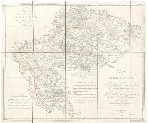 Kipferling, Karl Joseph: Charte von Kroatien: enthaltend die Agramer, Warasdiner und Kreutzer Gefpannschaft: nebst dem Karlstädter und Warasdiner, Generalat, dem Bannal und dem Seebezirk  Wien, 1803. Kunst und Industrie Comptoirs. 
