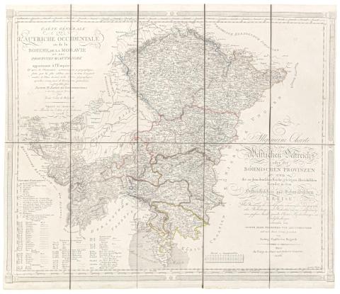 Holgarth, Ludwig Graf von – Liechtenstern, Josef Max von: Allgemeine Charte des Westlichen Oestreichs oder der Böhmischen Provinzen und der zu dem deutschen Reiche gehörigen östreichischen Laender in dem Oestreichischen und Schwäbischen Kreise  Wien, 1806. Kunst und Industrie Comptoirs. 
