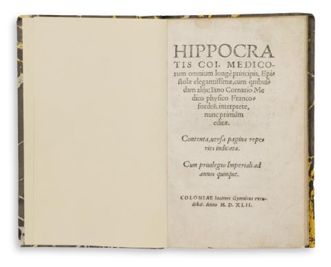 Hippocratis: ... coi, medicorum omnium longe principis, Epistolae elegantissimae, cum quibusdam aliis: Jano Cornario Medico physico... 1542 Coloniae, Joannes Gymnicus 