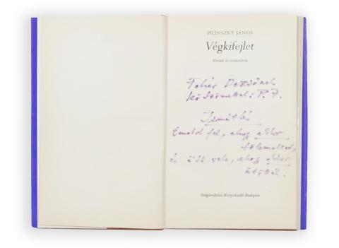 Pilinszky János: Végkifejlet. Versek és színművek. Dedikált, verskézirattal  Budapest, (1974). Szépirodalmi Könyvkiadó (Kner ny.). 123 + [5]p. 