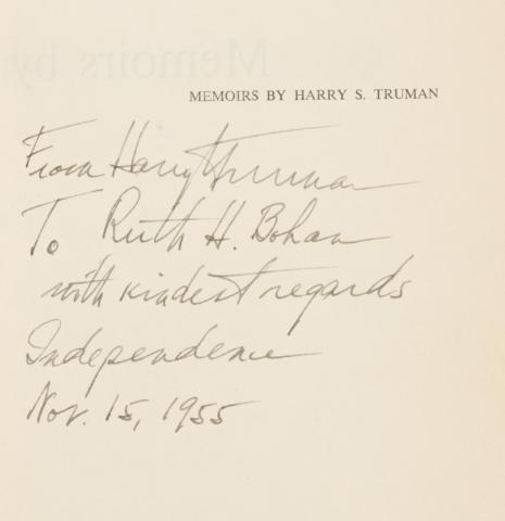 Truman, Harry S.: Memoirs by Harry S. Truman. Volume I-II.  New York, 1955-1956. Doubleday & Company.  