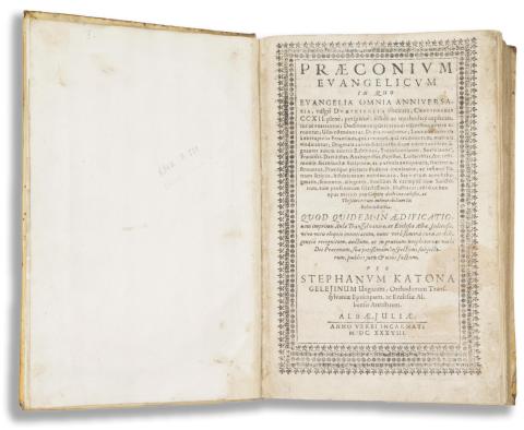 [Geleji Katona István] Katona Gelejinus, Stephanus: Praeconium evangelicum, in quo evangelia omnia anniversaria, vulgò Dominicalia vocitata concionibus CCXII.. 1638 Albae-Juliae [Gyulafehérvár] 