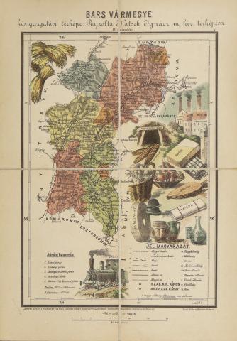 Hátsek Ignácz: Bars vármegye közigazgatási térképe 1889 Budapest 