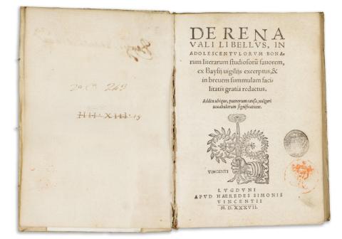 Baif, Lazare de - Charles Estienne [ed.]: [Colligatum] De re navali libellus - De re vestiaria libellus -  De vasculis libellus.  Lugduni, 1536-1537. apud Haereds Simonis Vincentii 