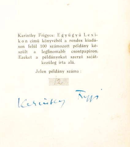 Karinthy Frigyes : Együgyü lexikon 1923 Budapest 
