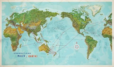 Connections MALEV / Qantas Australia's round the world airline [Malév - Qantas reklámposter] 1966 Ausztrália 