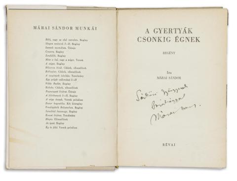 Márai Sándor:  A gyertyák csonkig égnek  Budapest, 1942. Révai ny. 