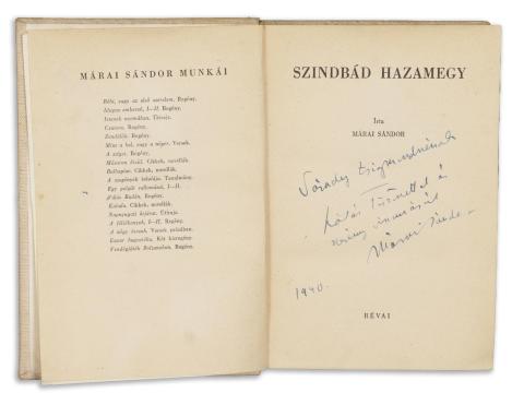 Márai Sándor: Szindbád hazamegy  Budapest, 1940. Révai ny. 