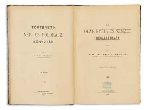 Réthy László, dr.  : Az oláh nyelv és nemzet megalakulása. 1890 Nagy-Becskereken 