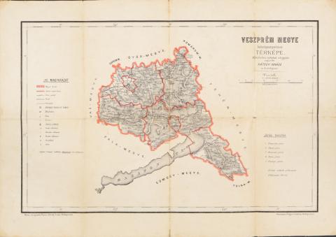 Hátsek Ignác: Veszprém megye közigazgatási térképe  Bp, 1880. Rautmann Frigyes kiadása. 