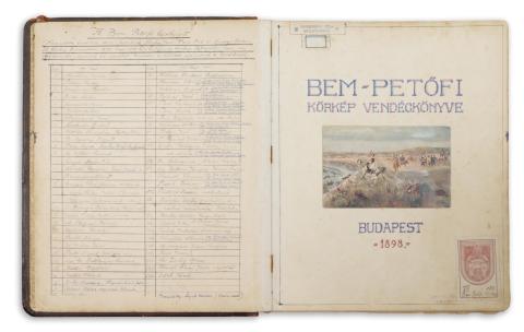 Bem – Petőfi körkép kiállítási vendégkönyve számos jeles aláírással 1898  