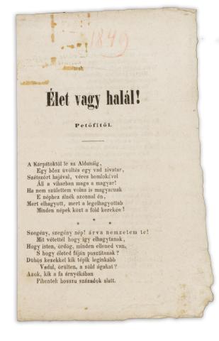 Petőfi Sándor: Élet vagy halál! című versének röpirata   