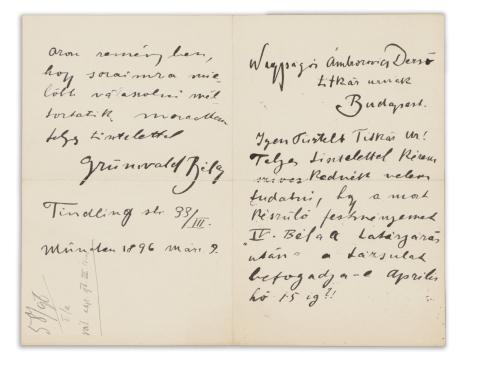 Iványi-Grünwald Béla autográf levele Ambrozovics Dezsőnek   