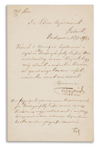 Telepy Károly autográf levele Deák-Ébner Lajosnak   