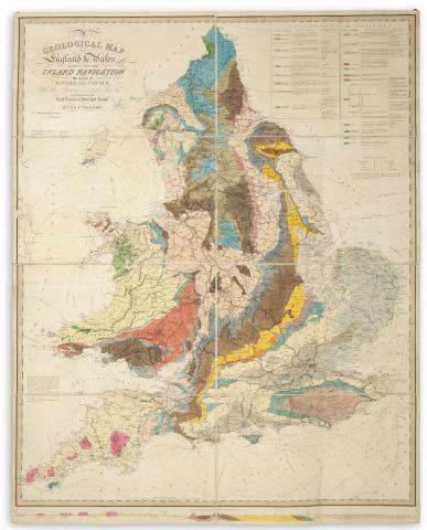 Walker, Charles – Walker, John – Knipe, James Alexander: Geological Map of England and Wales showing also the Inland navigation by means of Rivers and Canals with their elevation in feet above the sea together with the Rail Roads & Principal Roads  London, 1835. Published by by J. & C. Walker, 9 Castle St. Holborn 