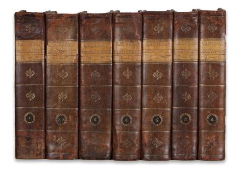 Ladvocat, [Jean Baptiste]: Ladvocat apáturnak […] historiai dictionariuma, mellyben a’ régi patriarcháknak... [1-7. köt.] 1795 Komáromban, Weinmüller Bálint 