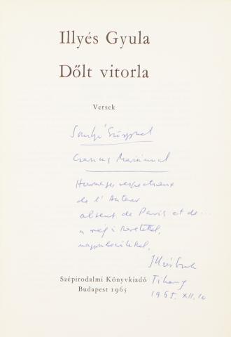 Illyés Gyula : Dőlt vitorla. Versek  Budapest, 1965. Szépirodalmi Könyvkiadó kiadása (Kossuth Nyomda, Bp.). 